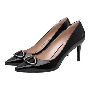 克雷斯丹尼女鞋新款牛漆皮尖头高跟鞋女迷人细跟法式浅口单鞋