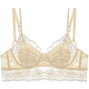 莉莉摩达内衣女薄款夏季大胸显小法式加宽蕾丝兔耳朵软钢圈文胸罩
