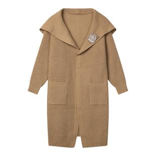 【神仙club】原创徽章海军领毛衣开衫秋冬大翻领中长款针织外套女