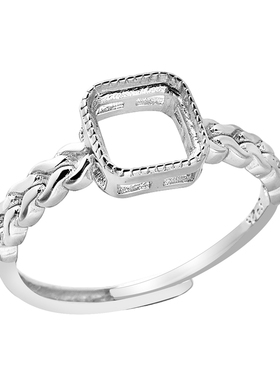 S925纯银戒指空托方形女镶嵌6*6