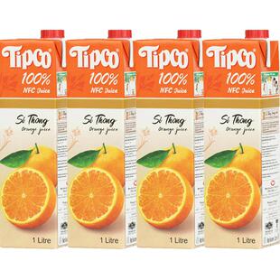 泰宝泰国原装进口NFC黄橙汁1L*4盒100%鲜榨果汁橙C调酒年货饮料