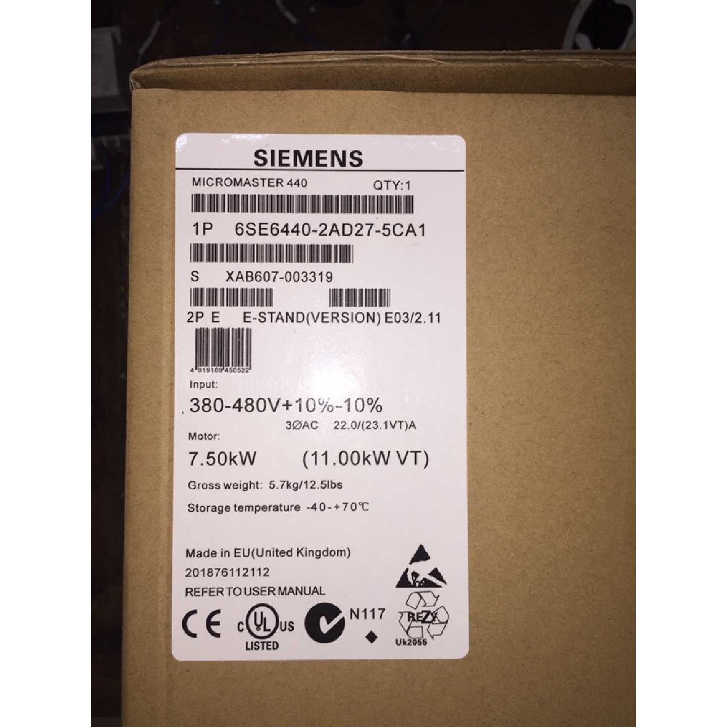 议价6SE6440-2AD27-5CA1 西门子变频器MM440 7.5KW 380-480V带滤