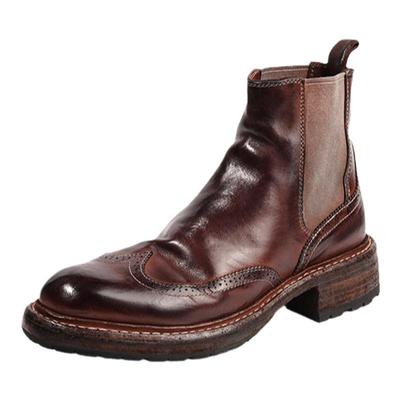 高档水洗马皮布洛克雕花气质女靴