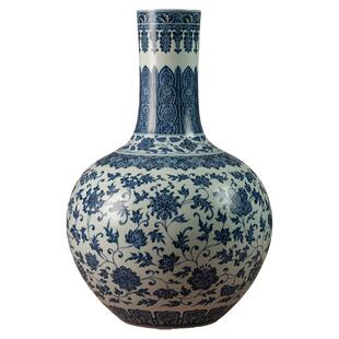 清乾隆 青花缠枝莲纹天球瓶文玩古董收藏青花瓷器艺术品摆件赏瓶