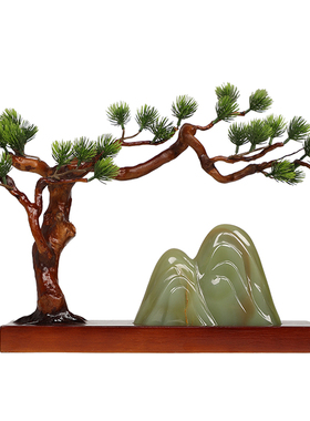 新中式风迎客松根雕酒柜装饰品