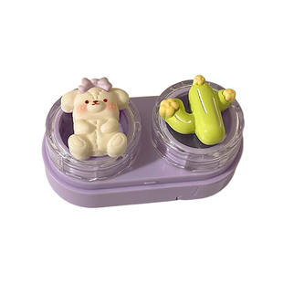 可爱卡通隐形眼镜盒女便携小巧美瞳盒收纳护理盒防漏双联伴侣盒子