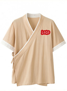 夏季棉麻交领短袖汉服练功服
