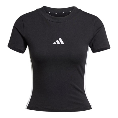 adidas阿迪达斯短款修身运动休闲圆领上衣三条纹女短袖T恤 JC8325