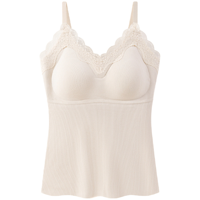 爱戴无痕羊毛蕾丝V领打底背心女