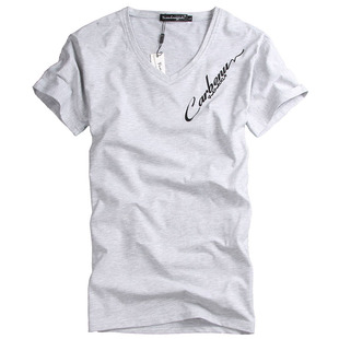 2026新款夏季短袖T恤男v领纯棉简约时尚潮男款体恤青年修身半袖衫