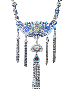 S925纯银一套110.7克蝙蝠流苏毛衣链民族风珐琅项链56+5cm长度