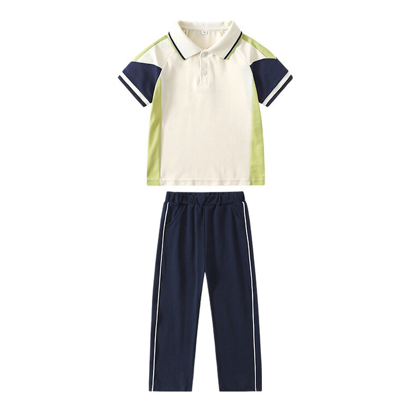 杏色夏季小学生校服班服运动套装幼儿园园服春秋款短袖三件套新款