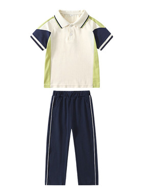 杏色夏季小学生校服班服运动套装幼儿园园服春秋款短袖三件套新款