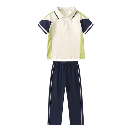杏色夏季小学生校服班服运动套装幼儿园园服春秋款短袖三件套新款