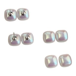 小立交《特惠款》方形人造贝珠纯银白透粉强光珍珠耳钉女纯银耳饰