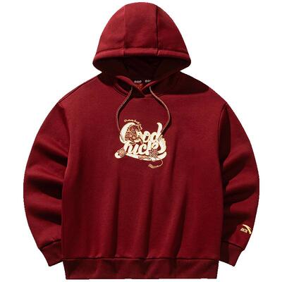 安踏加绒连帽卫衣女新年款红色