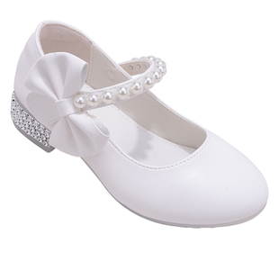 女童高跟鞋钢琴走秀演出软底中大童单鞋小女孩白色皮鞋儿童公主鞋