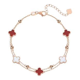 999纯银四叶草五花手链轻奢小众双层银手镯圣诞节生日礼物送女友