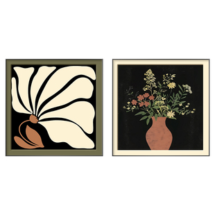 中古风客厅装饰画抽象复古卧室挂画新小众艺术正方形组合餐厅壁画