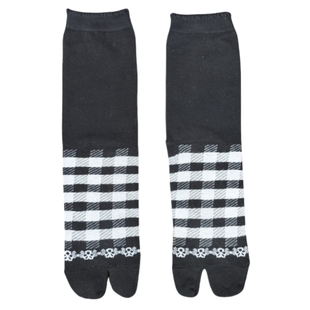 袜子铺子日本SOUSOU款蕾丝格子高筒分趾袜二指袜纯棉女式提花无骨