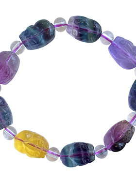 新生全彩萤石貔貅手链冰透多色