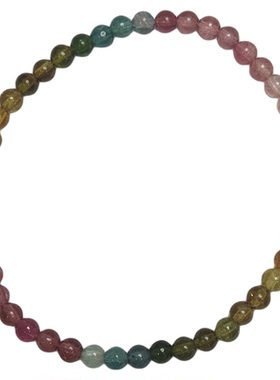 OkFineyard天然渐变彩虹色碧玺手串女冰透体水晶串珠巨好看的手链