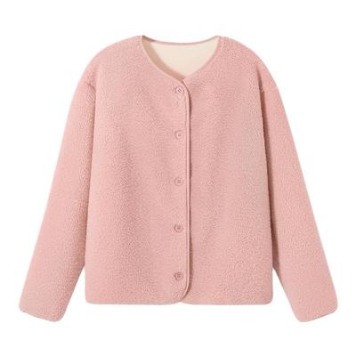 one more无领摇粒绒外套女内胆秋冬季加绒加厚宽松抓绒保暖开衫S