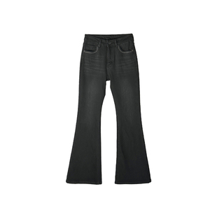 双版本适配！~黑灰色高腰微喇叭牛仔裤女秋冬新加绒修身显瘦长裤