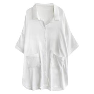 春夏季新款冰丝睡裙宽松性感男友风白色衬衫纯欲风丝绸衬衣睡衣女