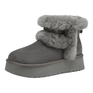 星期六真皮加绒雪地靴女款2025新款冬季保暖棉鞋毛毛鞋厚底短靴子