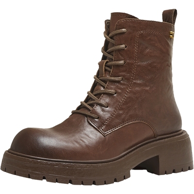 天美意复古英伦风厚底加绒马丁靴女鞋子冬新款休闲短靴时装靴皮靴