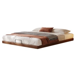 法莎蒂中古实木无床头悬浮床小户型齐边双人床储物箱体悬空无靠背