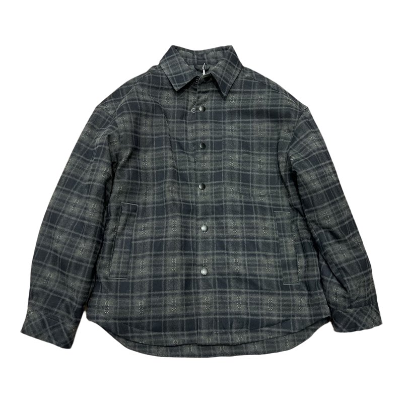 老钱风拼色格子衬衫式羽绒服外套