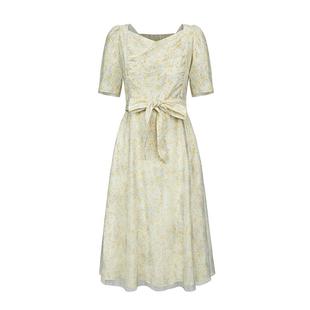 S·DEER圣迪奥女装方领晕染网纱收腰泡泡袖连衣裙S223Z122Q