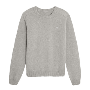 王几又 秋冬纯色刺绣圆领水貂毛毛衣男士韩版休闲宽松针织衫上衣