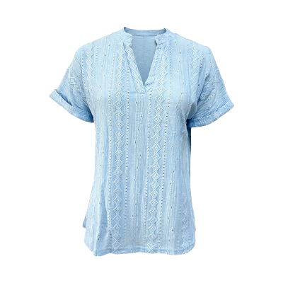 2025 Summer New Jacquard V-Neck Loose T-Shirt Top for Women