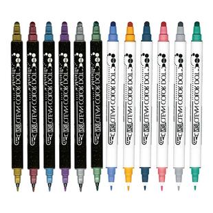 日本Kuretake吴竹双头点点笔圆点笔单支水彩绘画笔学生手账书写美术画笔可画音乐符号效果马克笔记号笔套装