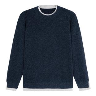 BODYDREAM裁剪拼接假两件套头毛衣男复古休闲线衣撞色上衣/双层领