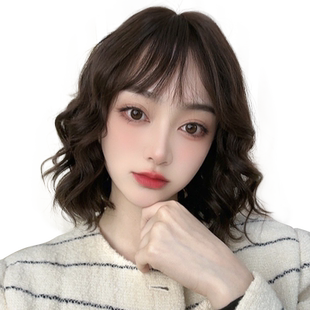 美禾 假发女短卷发真发法式刘海慵懒蛋卷烫 逼真双递针波波卷发套