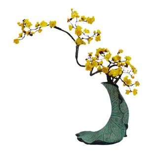 新中式禅意荷叶花瓶仿真花傲骨梅花腊梅套装客厅假花摆件家居装饰