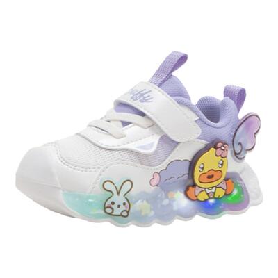 正品小黄鸭女童亮灯鞋加绒发光鞋