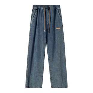 回力黑色牛仔裤男士春秋季2026新款宽松直筒裤子男生阔腿休闲长裤