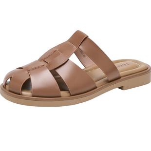 天美意穆勒鞋包头半拖鞋女外穿凉拖罗马凉鞋子夏新款BI781BT4