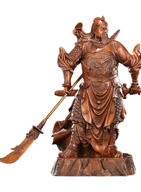 紫铜关公武财神摆件横刀岩石关公饰品家居客厅工艺品