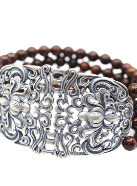 小叶紫檀多层手链手工银复古纯银