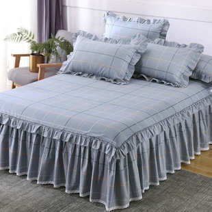 纯棉花边防尘罩防滑床套1.5m蕾丝床单夏季 全棉床裙式 床罩单件新款