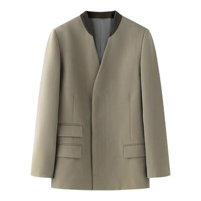 羊毛西装外套女立领拼接设计上衣