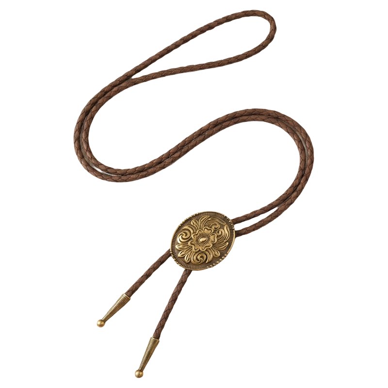 复古花纹波洛领带椭圆多款式合金吊坠编织皮绳 bolo tie 复古项链