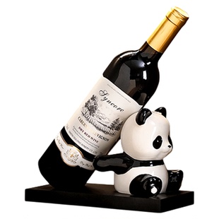海贝海轻奢熊猫红酒架摆件客厅酒柜餐边柜家居装饰品高档工艺摆设