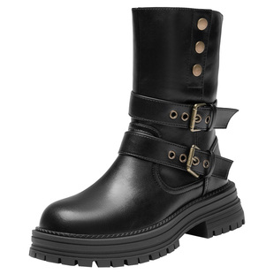 大东骑士短靴女2026新款女鞋冬季加绒靴子厚底中筒靴英伦风马丁靴